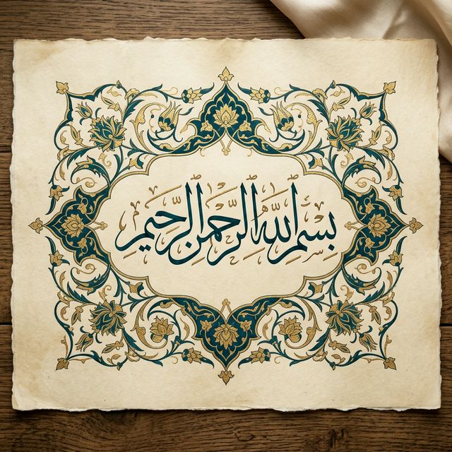Beautiful Islamic calligraphy representing the foundations of faith